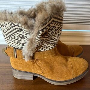 Desigual Tan Suede Boots with Patterned Trim